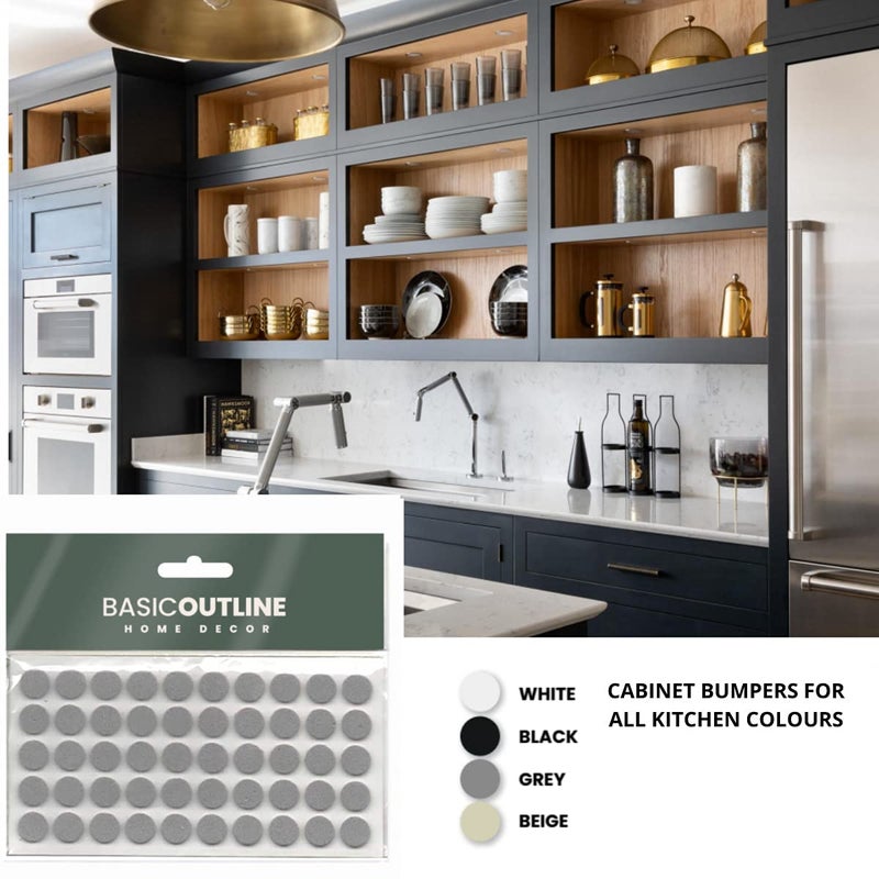 Basic Outline Cabinet Bumpers Furniture Bumpers Kitchen Cabinet Door Stoppers Sound Dampening Rubber Bumpers Made of Soft Eva Rubber for Quiet Drawer Close Anti Slam Cushion Rubber feet Pads 10 mm (50 pcs,Grey) - Image 2